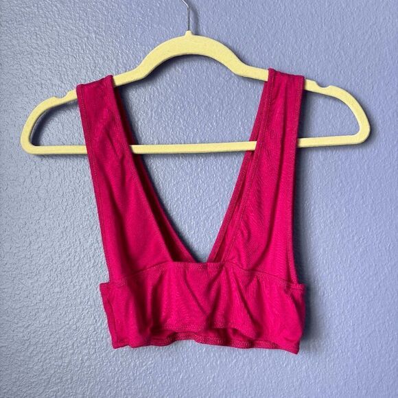 SHEIN BAE Solid Crop Tank Top Hot Pink Backless Stretch Lightweight Small Deep V - Picture 2 of 6